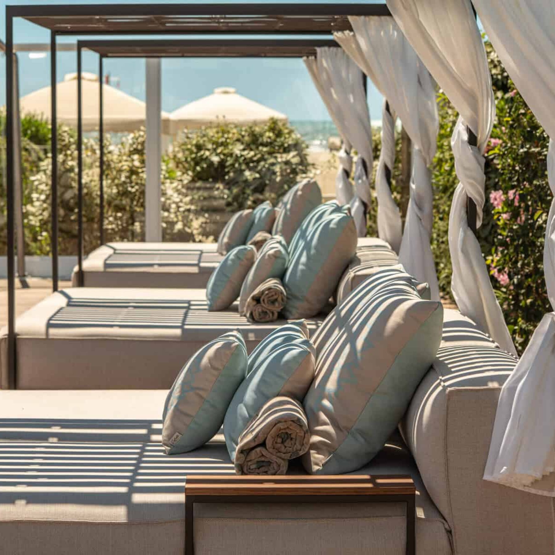 Relaxing outdoor lounge with sunbeds and canopy in Panama, May 3.