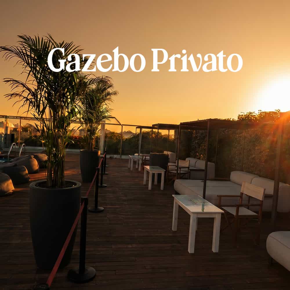 Elegant private gazebo with seating at sunset in Panama.
