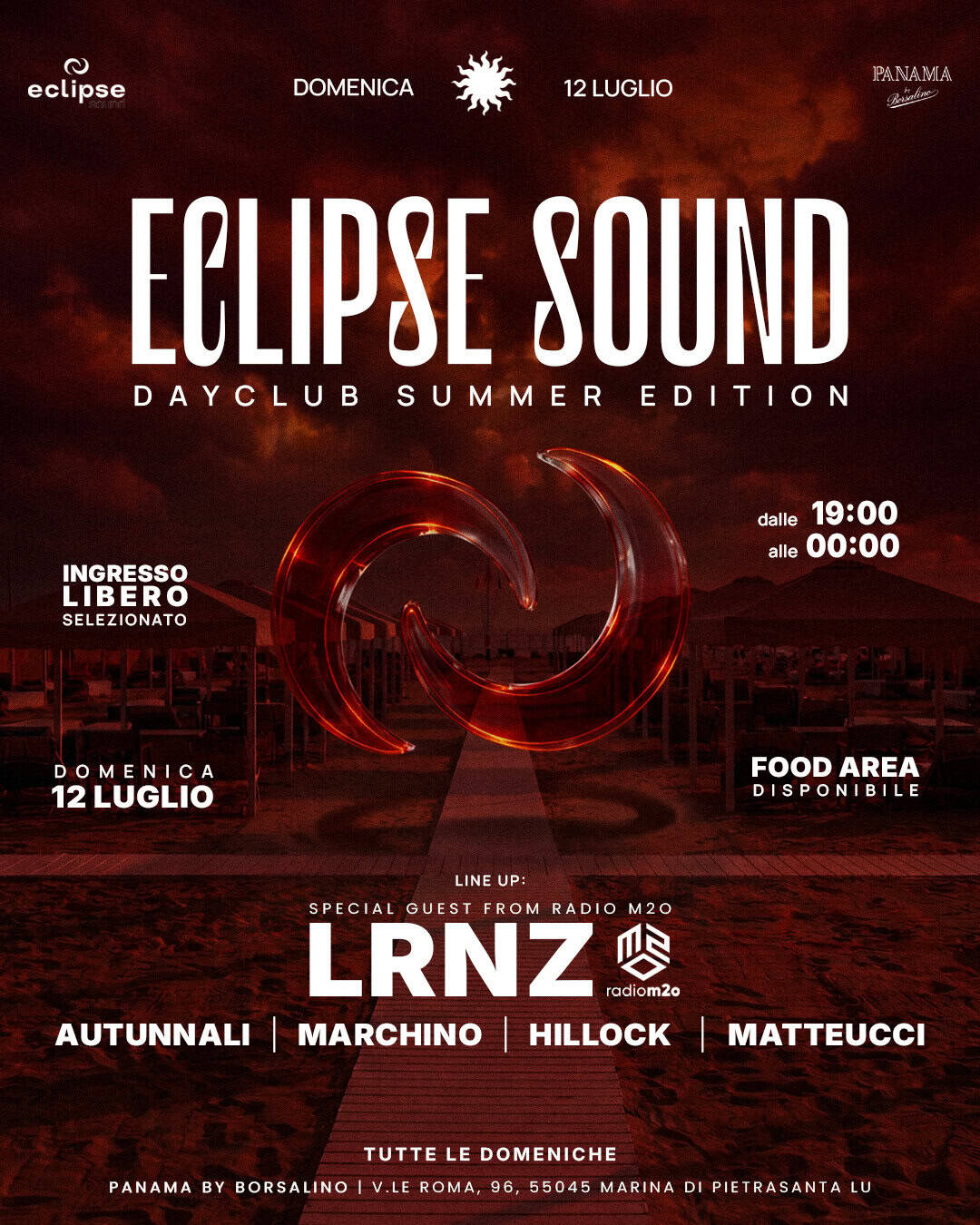 Eclipse Sound summer event poster with DJ lineup and date details.